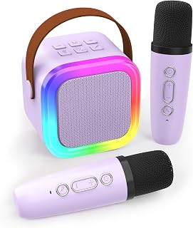 Koolcover Mini Karaoke Machine for Kids Adults, Portable Bluetooth Speaker with 2 Wireless Microphones,Toys Birthday Gifts for Girls Ages 4, 5, 6, 7, 8,9,10,11,12+ Family Home Party (Purple)