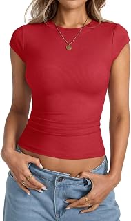 EasyGala Womens Cap Sleeve Ribbed Tops Summer Crew Neck Short Sleeve Shirts