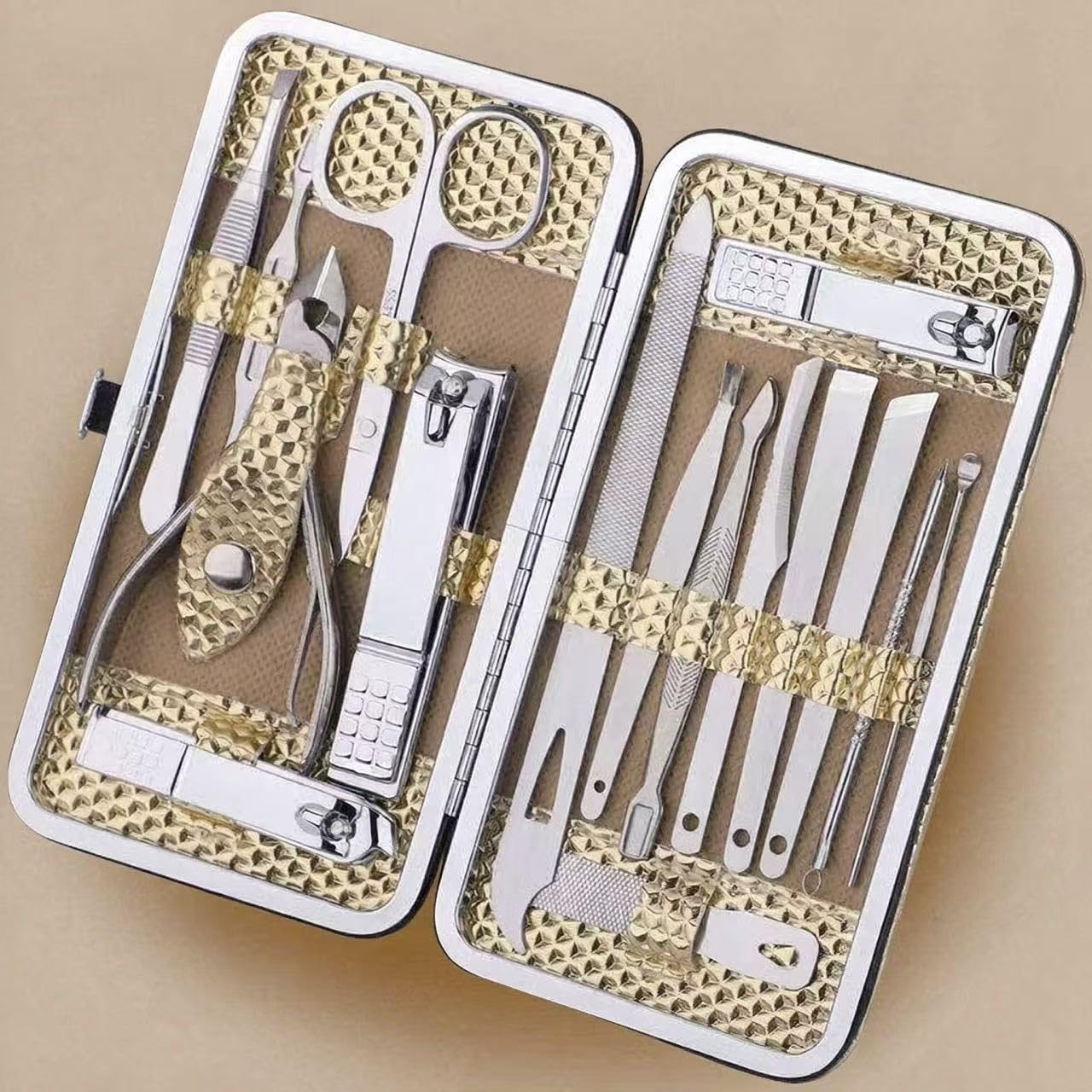 16pcs Nail Clippers Kit, Ultra Sharp Sturdy Fingernail Cutters,Golden