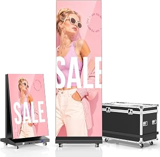 JASZDOT 80" LED Digital Signage Display with Flight Case, P1.86 Foldable Spliceable LED Poster Screen Kiosk with Content Management System, WiFi/USB/HDMI for Events, Rentals & Commercial