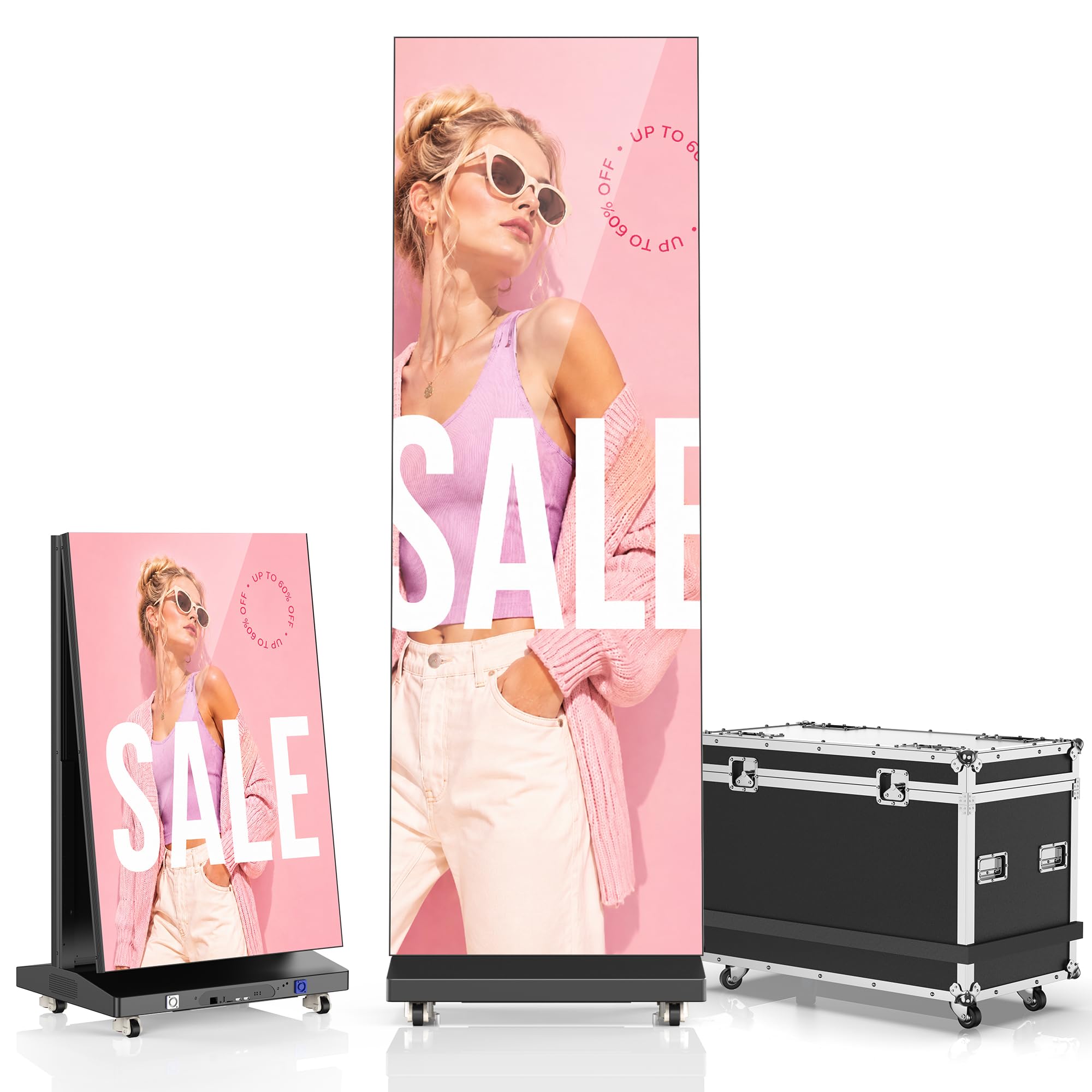 JASZDOT 80" LED Digital Signage Display with Flight Case, P1.86 Foldable Splicea