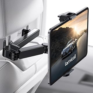 Lamicall Car Headrest Tablet Mount - [Aluminium Arm] Adjustable Car Tablet Holder, 360° Rotating Backseat Mount for Kids, for 2024 iPad Pro 13, Air 6, Mini, Tab, Phones, 4.7-13” Device - Black
