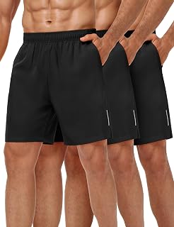 MIER Pantaloncini da Corsa da Uomo, 17,8 cm, Leggeri, ad Asciugatura Rapida, con Tasche, Senza Fodera Interna, Confezione da 3