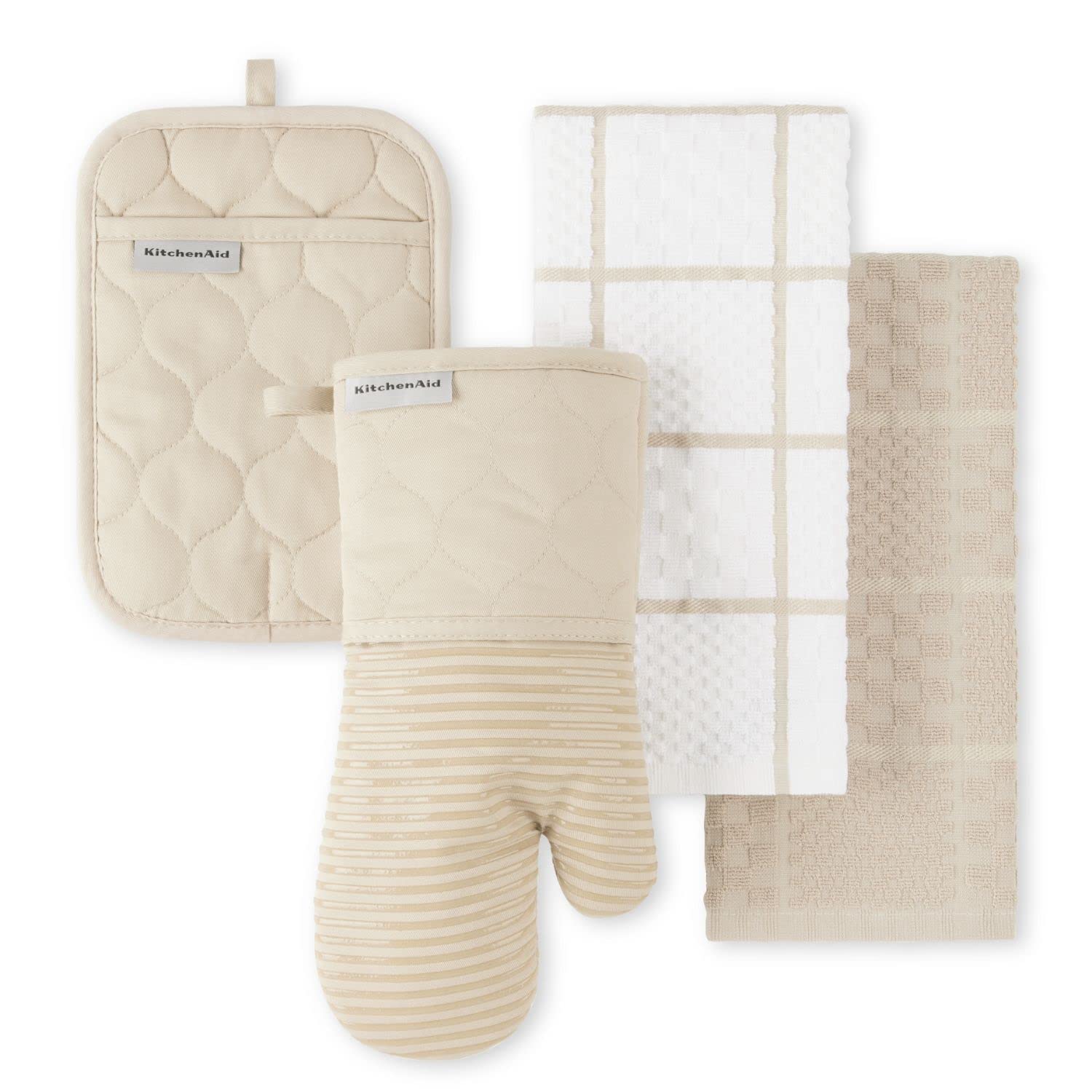 KITCHENAID Quilted Cotton Terry Cloth Oven Mitt, Pot Holder, Kitchen Towel 4-Pac
