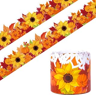 66ft Fall Bulletin Board Borders for Fall Thanksgiving Decorations | Maple Leaf Pumpkin Sunflower Autumn Theme Bulletin Board Decor Border Trim for School Classroom Blackboard Office Chalkboard
