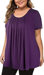 Maner Women's Short Sleeve Loose Fit Casual Tunic Top L-4XL