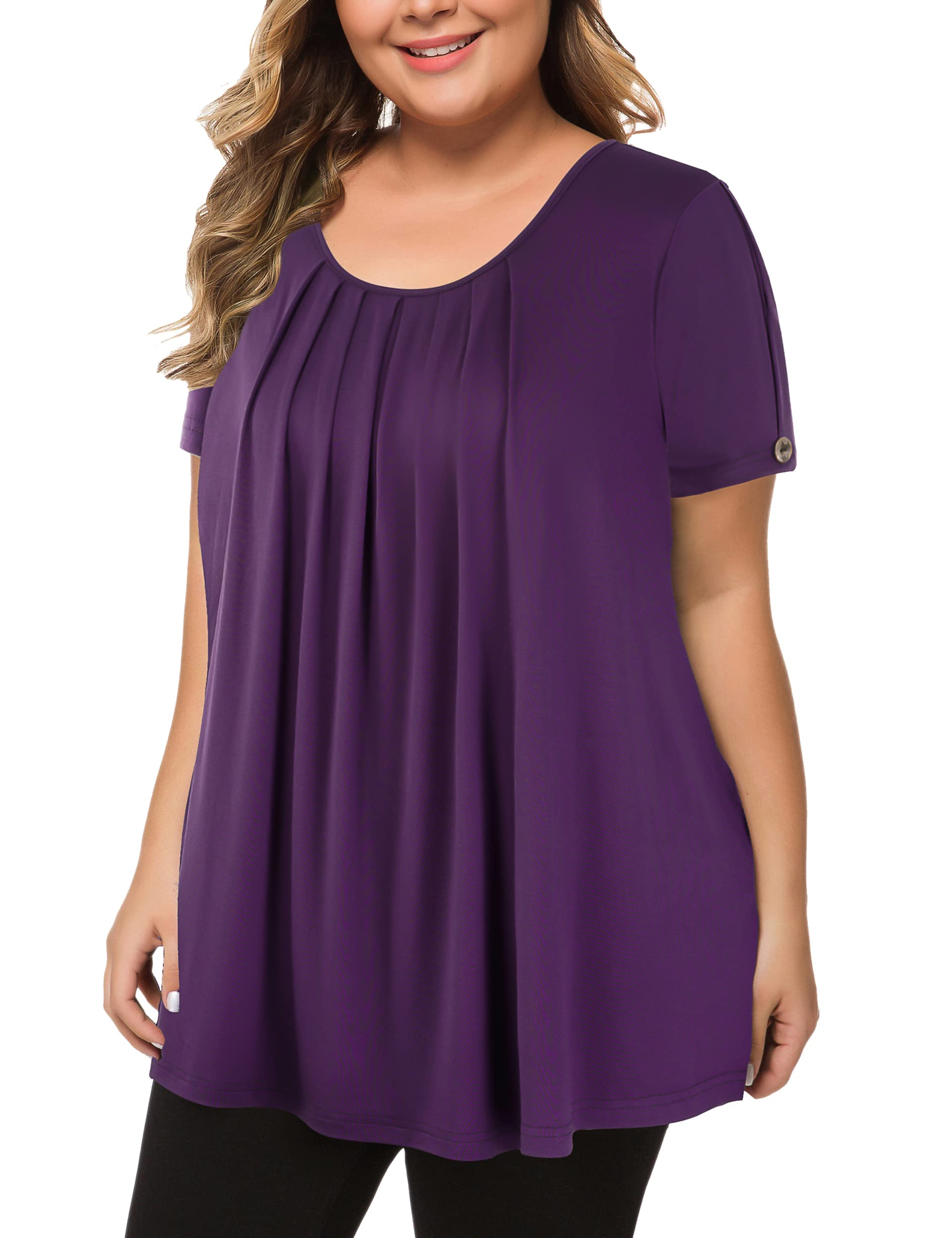 Maner Women's Short Sleeve Loose Fit Casual Tunic Top L-4XL