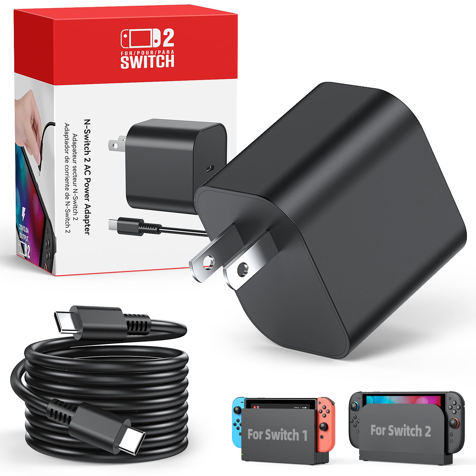 Switch 2 Charger - 60W AC Adapter for Nintendo Switch/OLED/Lite & Steam Deck/OLE