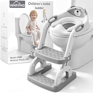 WHFIFHD Potty Training Toilet with Step Stool: 2-in-1 8 Heights for Toddler | Potty Training Seat - for Kids Boys Girls, Adjustable Height with Splash Guard Soft Cushion Holds 200+ lbs Non Slip Foldable