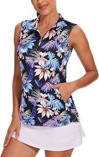 Tanst Sky Ladies Golf Shirt Sleeveless Quick Dry Zipper Training Tennis Top with Pockets