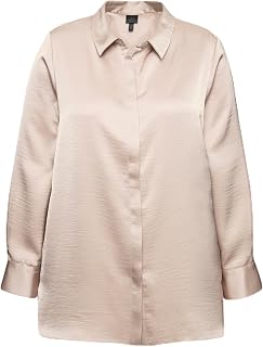 Ulla Popken Women's Satin Shirt Blouse, Back Longer Shirt Collar, Long Sleeve Blouse