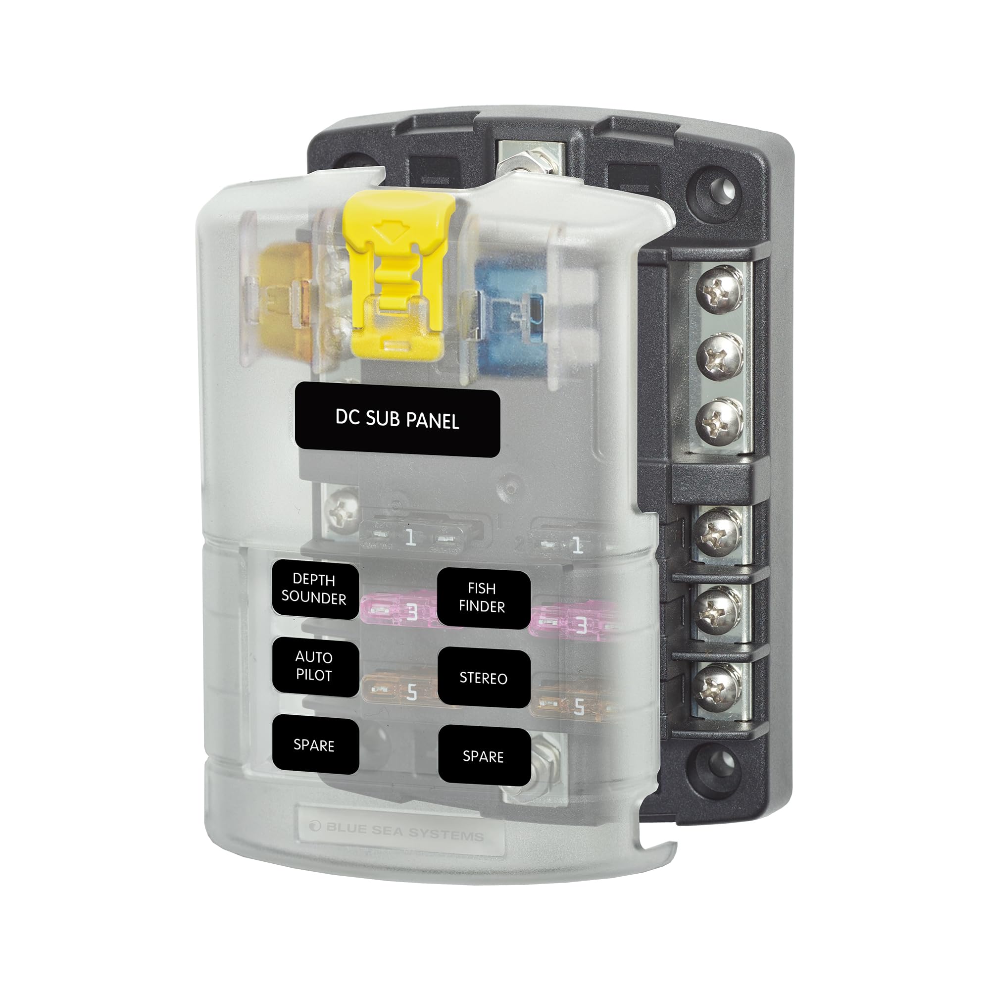 Blue Sea Systems ST Blade Fuse Block, 6 Circuits with Negative Bus | Cover inclu