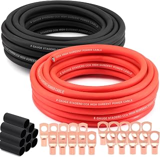 8 Gauge Wire 50ft Red/Black CCA Power/Ground Cable for Auto & Car Amplifier