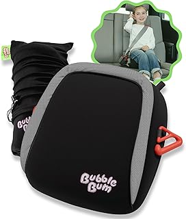 BubbleBum Inflatable Travel Booster Car Seat, Narrow Backless, 40-110 lbs | Backless Booster Seat for Car, Kids Ages 4-11, Slim Portable Fits 3 Across, Carpool, Rideshare and Carry-On Ready - Black