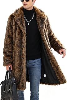 Yimoon Men's Faux Fur Coat Winter Long Faux Mink Thick Trench Coat Business Lapel Overcoat Fluffy Jacket for Men