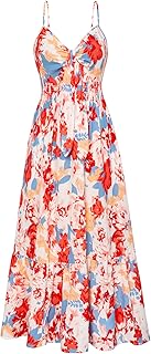 GRACE KARIN Women Long Floral Flowy Swing Dresses Spaghetti Strap Beach Swing Sundress Backless Strappy Dress