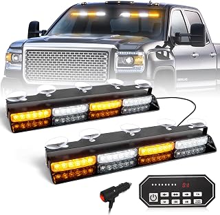 HLauto 2x16.8 inch Dash Strobe Lights w/Take Down/Controller | 48 LED Visor Light Bars, Safety Flashing Warning Hazard Interior Windshield Light Bar for Truck Vehicle (Amber White)