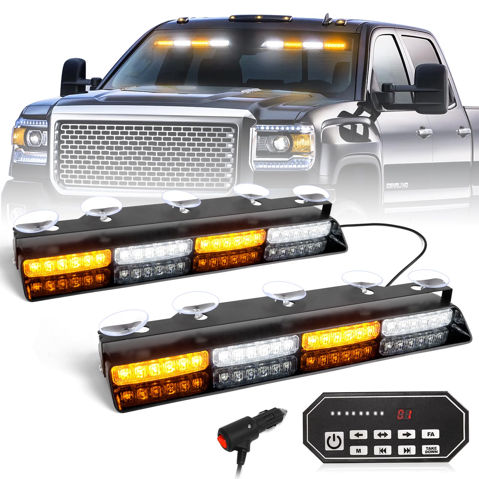 HLauto 2x16.8 inch Dash Strobe Lights w/Take Down/Controller | 48 LED Visor Ligh