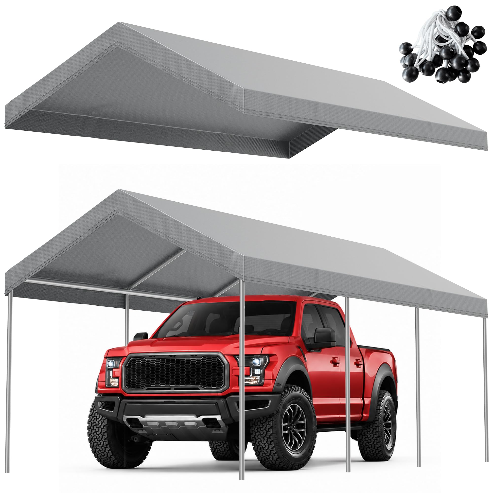12x20 FT Carport Replacement Canopy Top Cover, No Frame, Grey | Top Cover Only, 