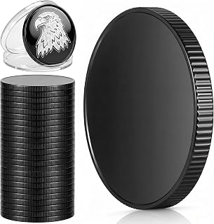 Otoolling 15 Pack Blank Challenge Coins, 40mm X 3mm, Black | Laser Engraving Metal Coin Blanks, Engravable Stamping Blanks with Protective Cases for DIY Crafts Commemorative Collection