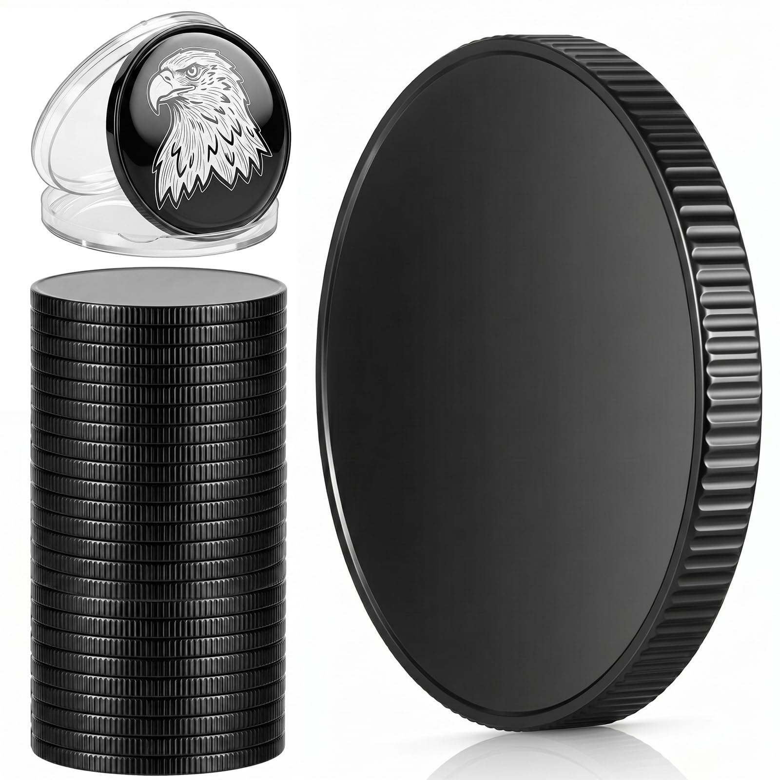 Otoolling 15 Pack 40mm X 3mm Blank Challenge Coins, Black | Laser Engraving Iron
