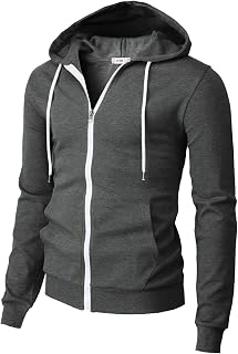 H2H Men's Zip Up Hoodie Lightweight Long Sleeve Basic Slim Fit Cotton SweatShirt with Pocket
