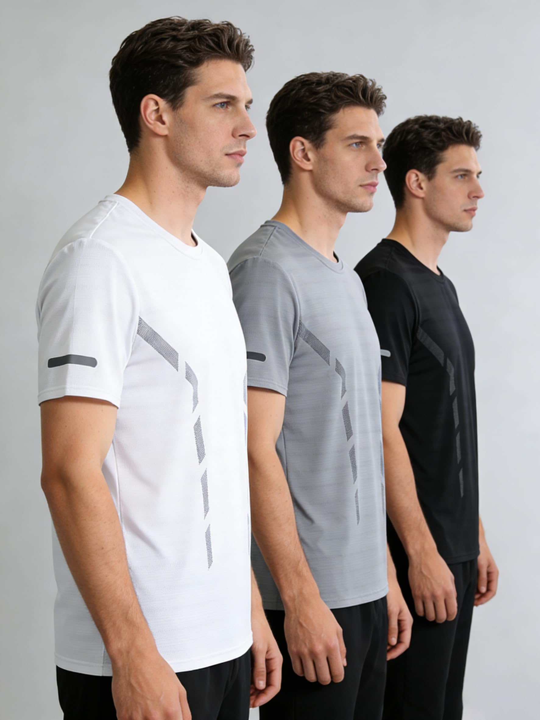 3 Pack Quick Dry Workout Tees for Men, Active Short Sleeve Crew Neck Tees for Gy