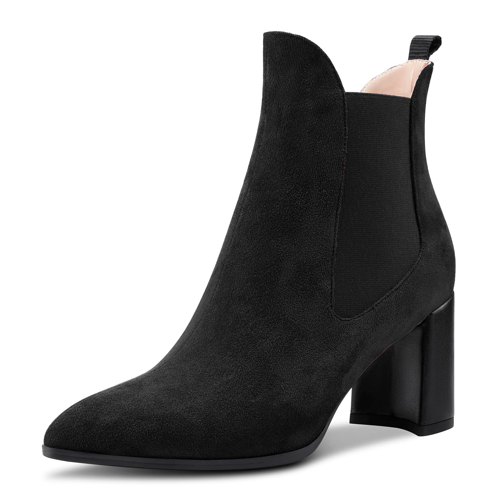 Aachcol Women's Chelsea Ankle Boots Closed Pointed Toe Slip-on Block Chunky High