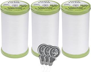 Coats &amp; Clark Hand Quilting Sewing Thread Cotton Covered Polyester 325 Yards S960 3 Pack Bundle with 3 Bella's Crafts Needle Threaders (White)