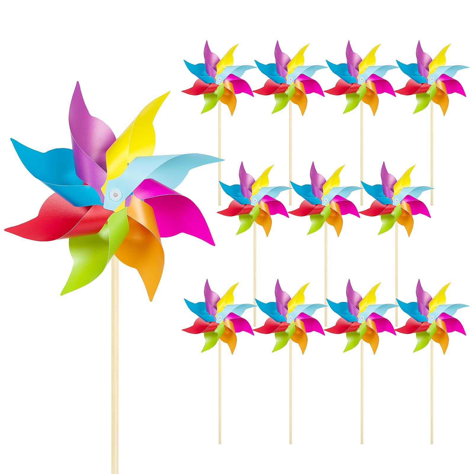 HOOSUN 12 Pack Rainbow Pinwheels for Yard and Garden,Rainbow Party Decorations f