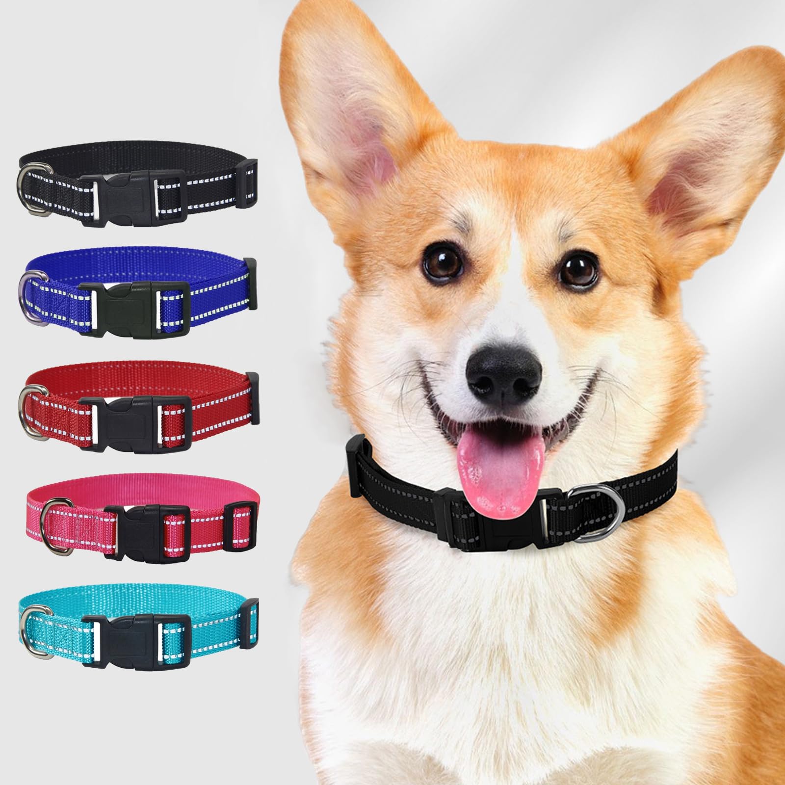 Reflective Dog Collar with Buckle for Small Medium Large Dogs Cats Soft Nylon Ad