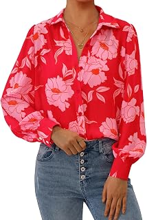 PRETTYGARDEN 2025 Women Floral Blouses V Neck Casual Dress Blouses Long Sleeve Chiffon Boho Shirts Autumn Tops