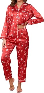 GAESHOW Women's Satin Silk Pajama Set Long Sleeve Button Down Sleepwear Loungewear Two Piece Sets S-XXL