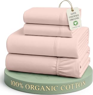 LANE LINEN Full Size Sheet Set 100% Organic Cotton Percale 4pc - Sepia Rose