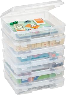 IRIS USA Board Game Storage |Made in USA| Thick Craft Case (6-Pack) - Clear | Fits 8.5" x 11" & A4 Paper, Organizers with Built-In Handle & Snap-Tight Lids, Containers for Puzzles, Art & Scrapbooking