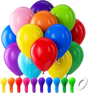 Bezente Assorted Latex Rainbow Balloons 100 Pack 12 inch | Bright Color Balloons for Birthday Bridal Shower Wedding Party Decorations