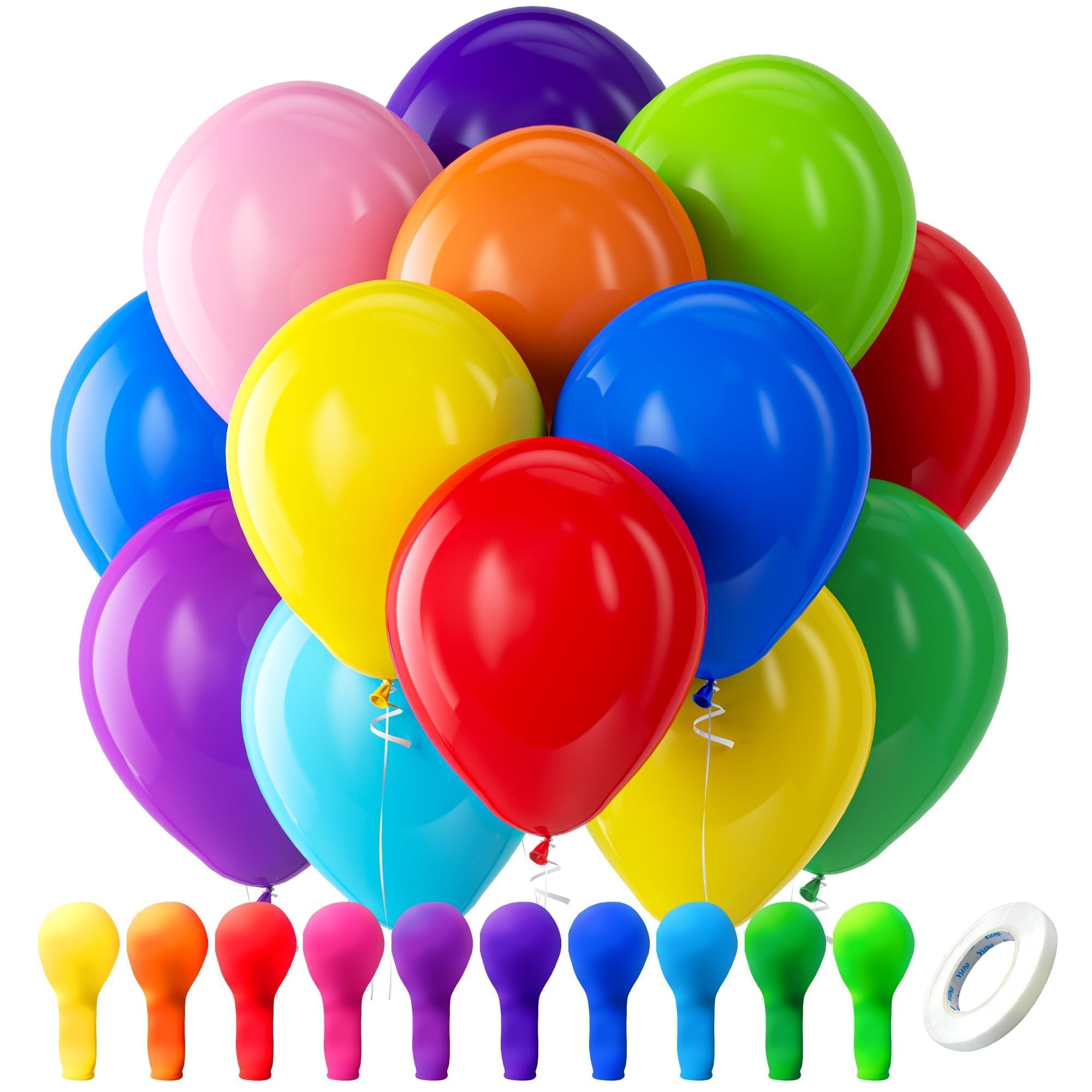 Bezente Assorted Latex Rainbow Balloons 100 Pack 12 inch | Bright Color Balloons