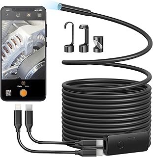 Anykit Endoscope Camera with Light, 1920P HD Borescope | with 8 Adjustable LED Lights,Semi-Rigid Snake Camera,IP67 Waterproof Inspection Cam for iPhone & Android, 16.5ft Single Lens