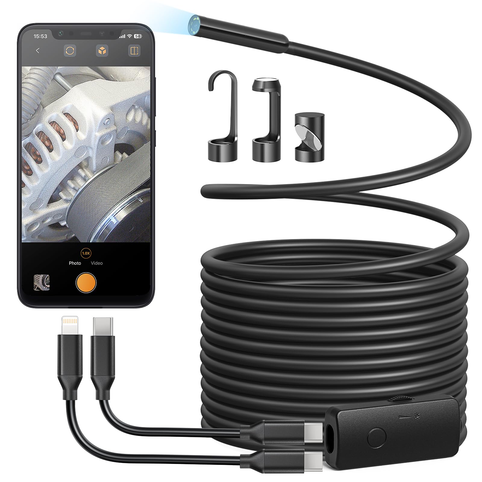 Anykit Endoscope Camera with Light, 1920P HD Borescope | with 8 Adjustable LED L