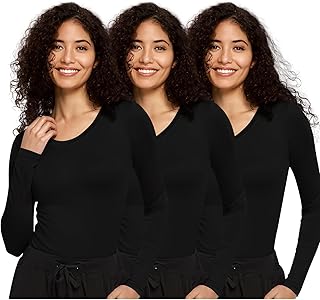 COZYFIT 3 Pack Underscrub Long Sleeve Women, Scrubs Undershirts | Crew Neck Layer, Butter Soft Fabric, Base Tee for Scrubs, Under-Uniform Layer, For Nurses, Clinics, Long Shifts, Workday Wear