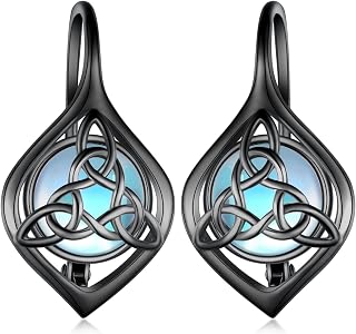 Irish Celtic Earrings 925 Sterling Silver Moonstone Celtic Knot Leverback Earrings Ireland Jewelry Gifts for Women Girls Wife