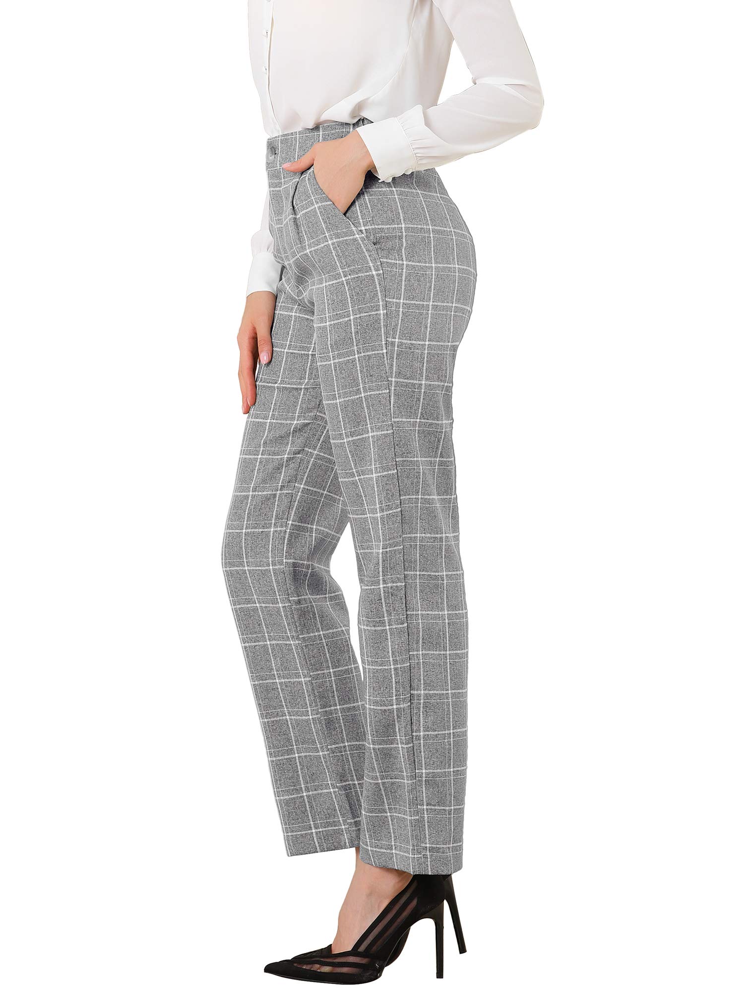 Allegra K Women's Plaid Pants Elastic Waist Casual Work Long Trousers