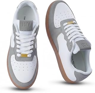 HXV Women Fashion Sneakers Casual Tennis Shoes Retro Trendy Low Top Lace-Up Breathable Non Slip Lightweight Comfortable Zero Drop Cute Flat Walking Shoes
