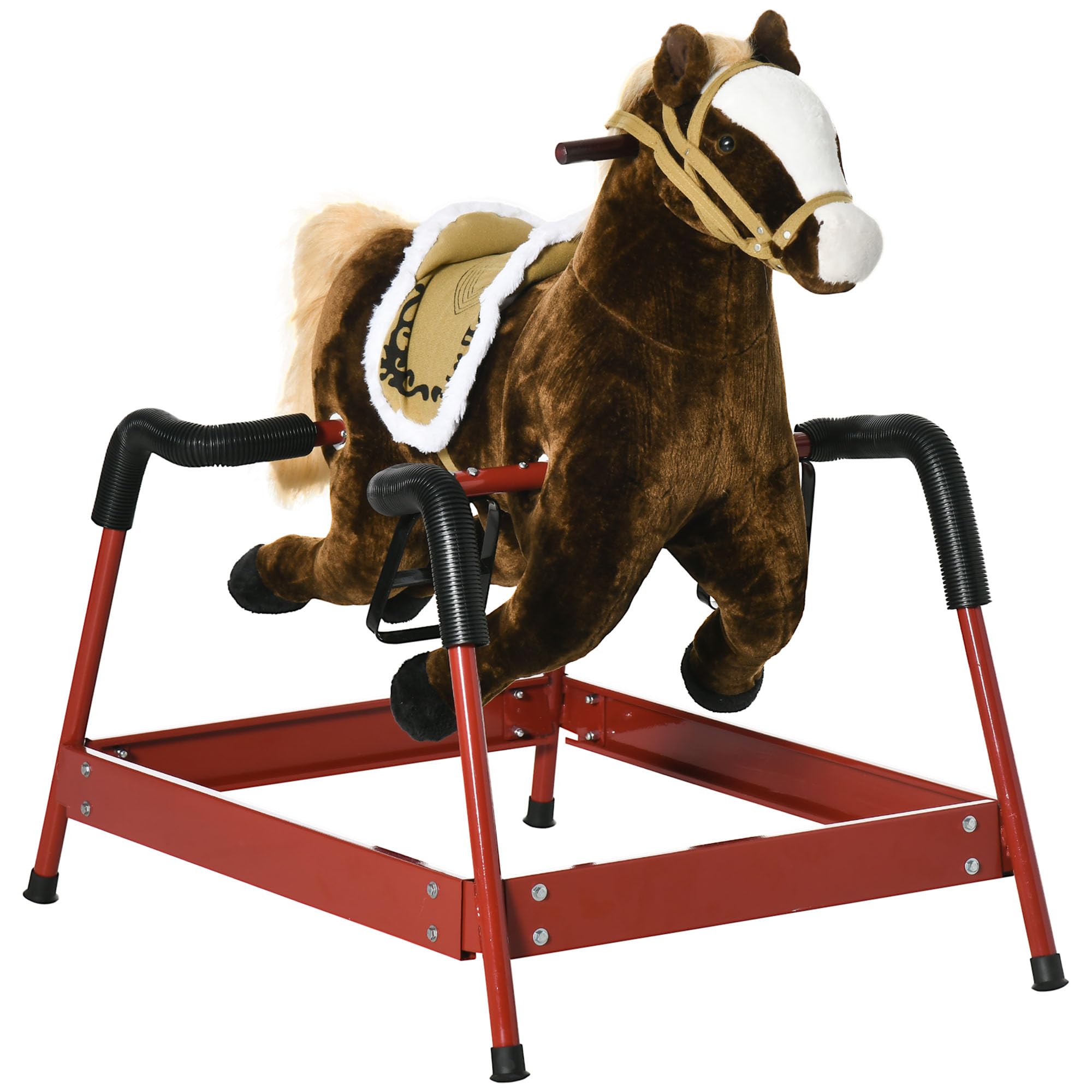 Qaba Kids Spring Rocking Horse Ride on Horse for Girls and Boys Dark Brown | Sou