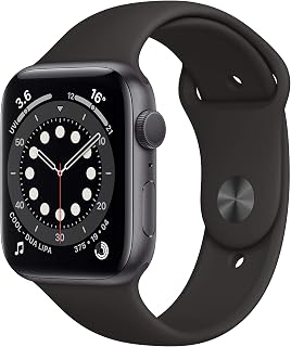 Apple Watch Series 6 (GPS, 44mm) Space Grey Aluminium Case with Black Sport Band (Renewed)