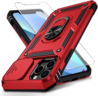 for iPhone 11 Pro Case with Camera Lens Cover HD Screen Protector, 10 FT Military Grade Drop Protection, Magnetic Ring Holder Kickstand Protective Phone Case for iPhone 11 Pro 5.8 inch, Red