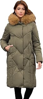 PAPILLON D'OR WEAR YOUR WINGS Women's Long Puffer Coat - Detachable Faux Fur Collar Diamond Quilted Winter Jacket