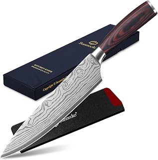 Sunnecko Professional Chef Kitchen Knives 20 cm, Japanese Kitchen Knife with Sheath for Vegetables Meat, Stainless Steel Laser Pakkawood Handle