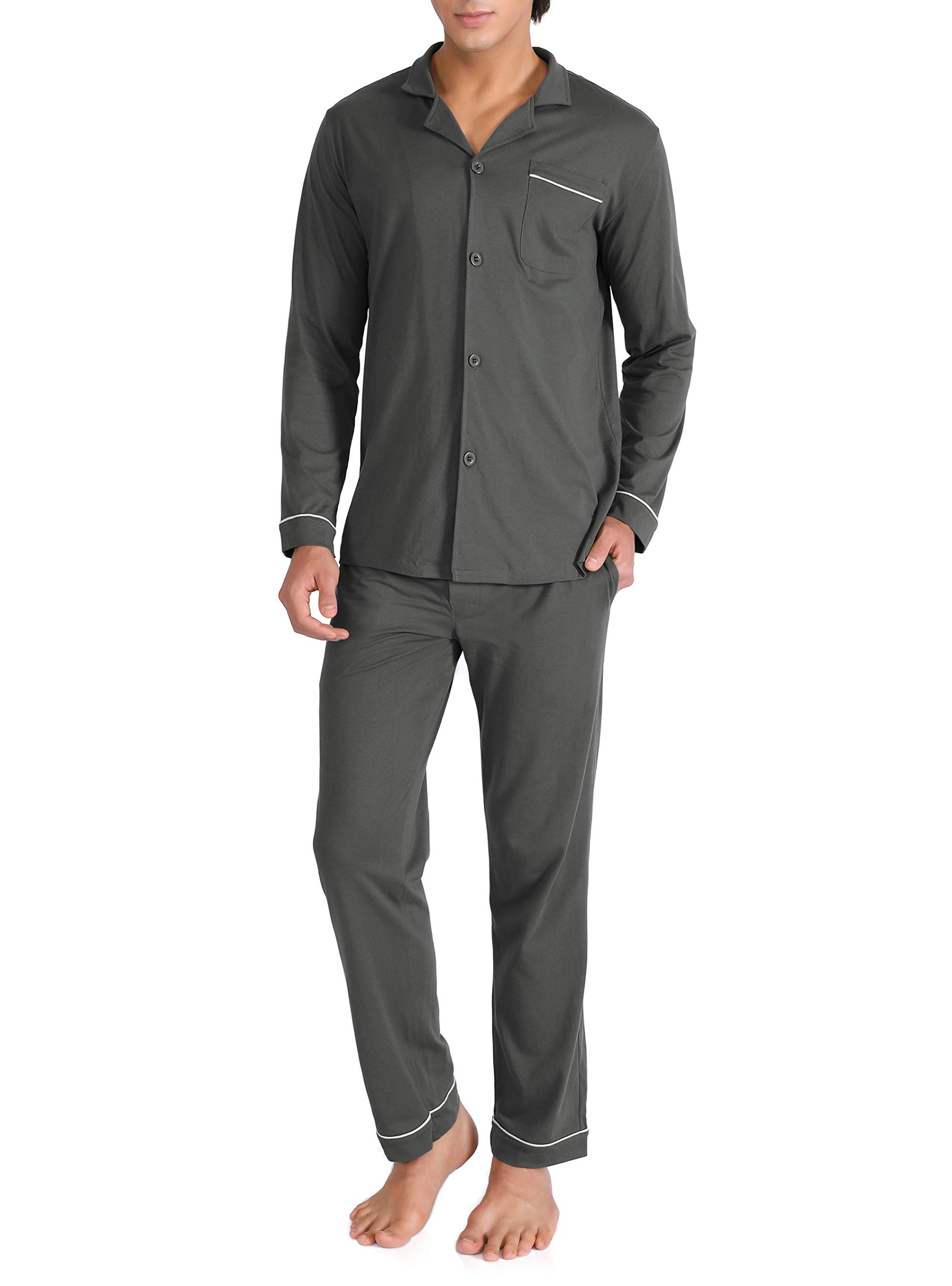 DAVID ARCHY Mens Pajamas Set Soft Cotton Notched Collar Pajamas for Men Long Sle