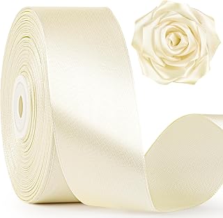 Mauproy Ivory Satin Ribbon, 1-1/2 Inch, 50 Yards | Cream, Beige, Solid Polyester Fabric Ribbon for Roses Making, Gift Wrapping, Flower Bouquets, Wedding Decorations